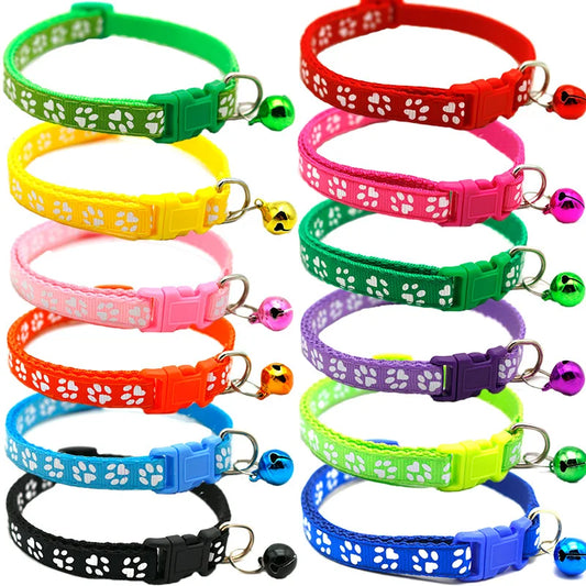 Pet Collar with Bell Cartoon Footprint