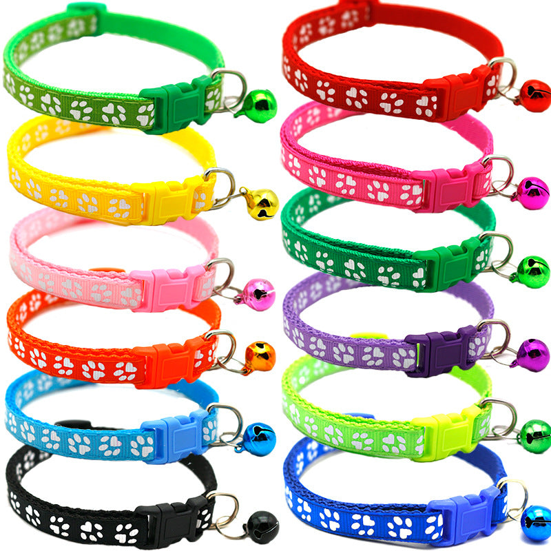 Pet Collar with Bell Cartoon Footprint