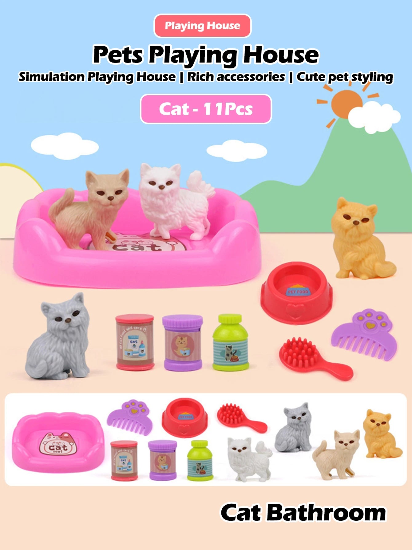Cute Dog & Cat Pet Family Toy Set