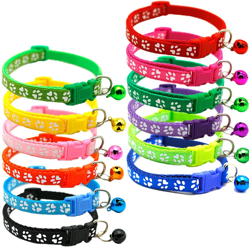 Pet Collar with Bell Cartoon Footprint
