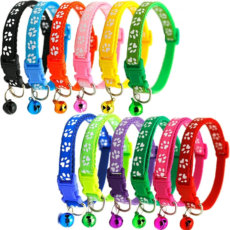 Pet Collar with Bell Cartoon Footprint