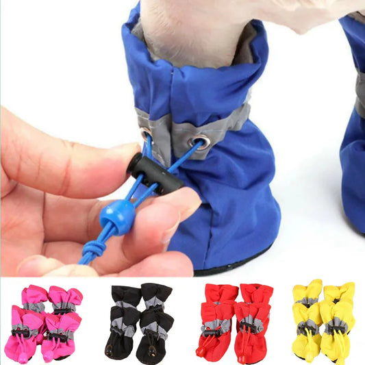 4pcs/set Waterproof Pet Dog Shoes - Anti-slip Rain Boots