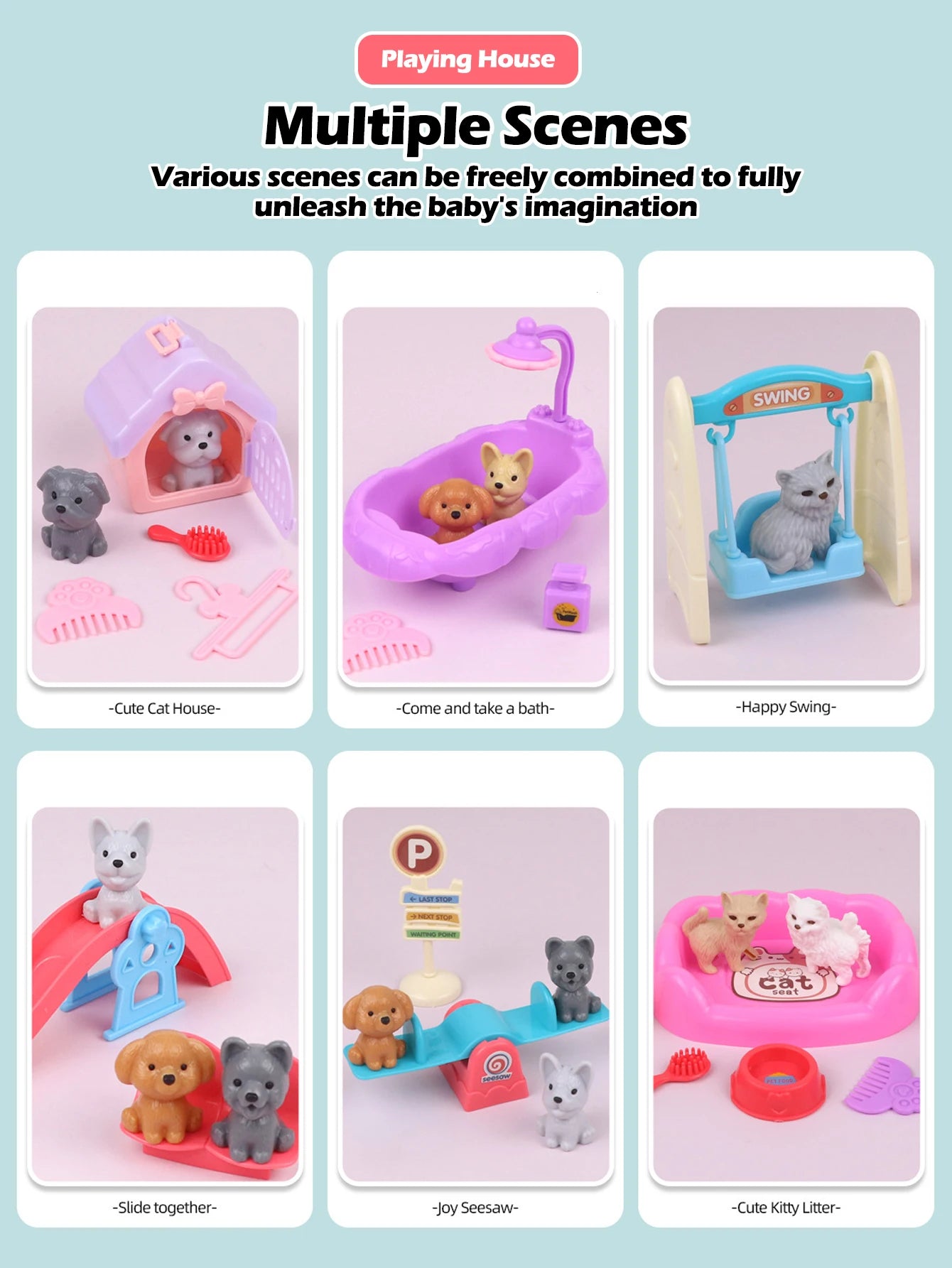 Cute Dog & Cat Pet Family Toy Set