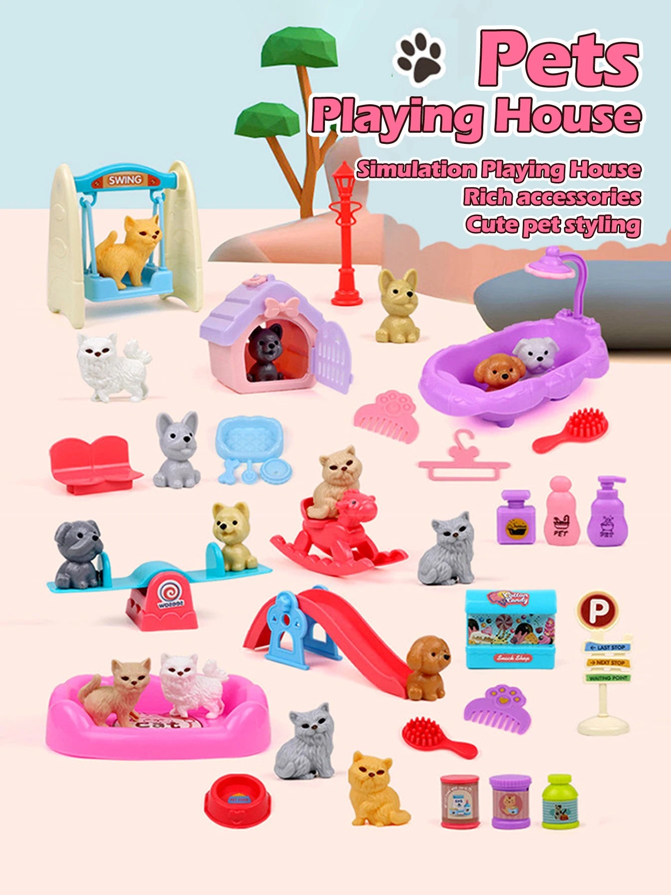 Cute Dog & Cat Pet Family Toy Set