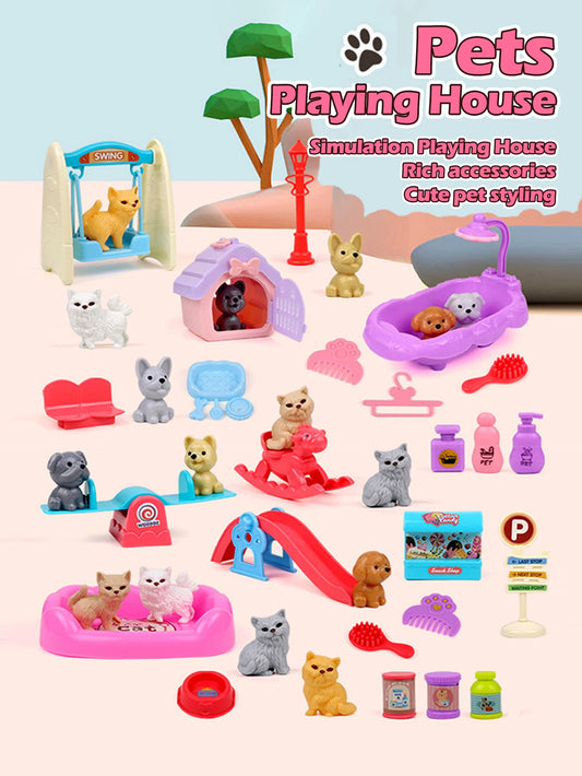 Cute Dog & Cat Pet Family Toy Set