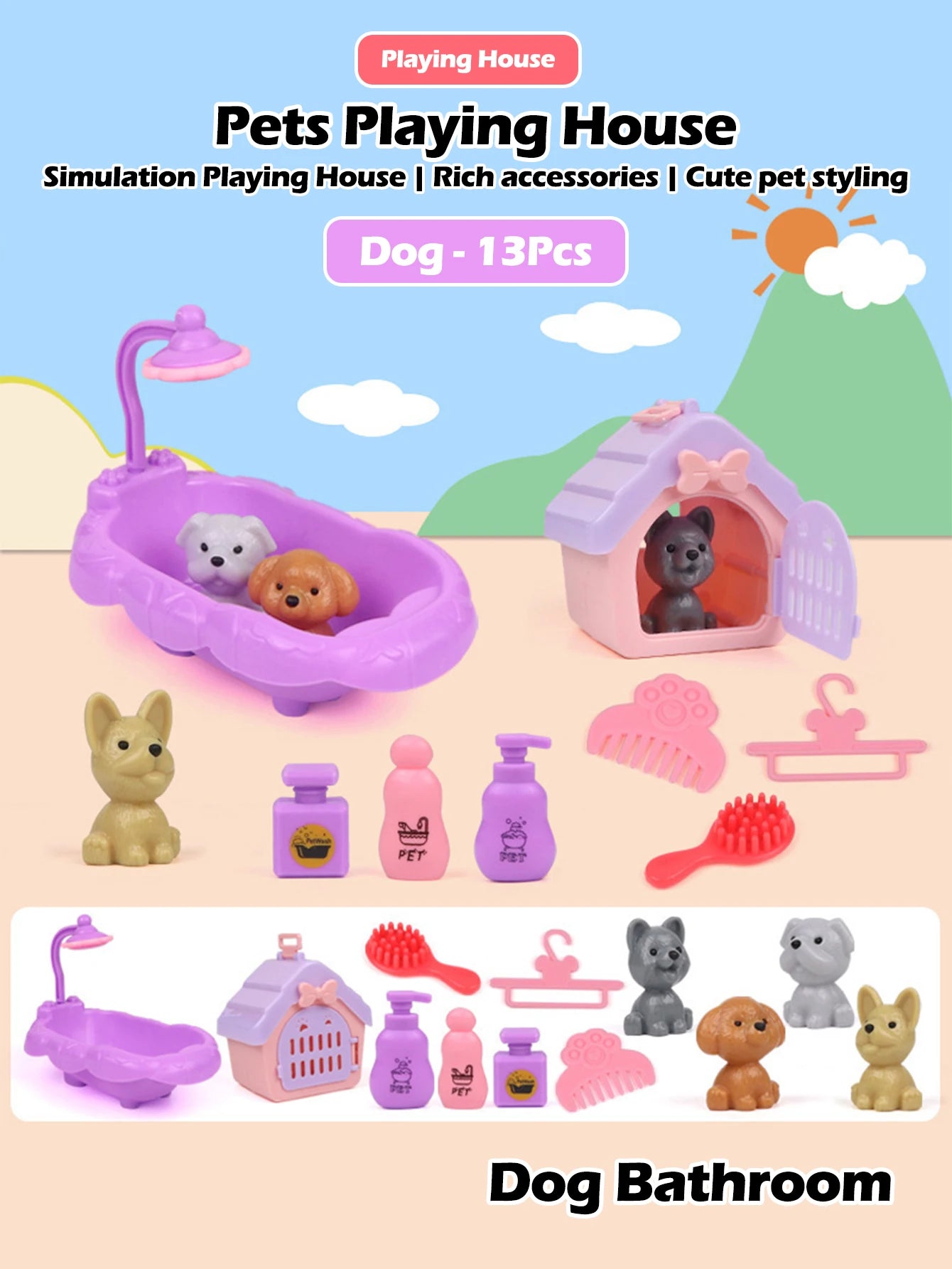 Cute Dog & Cat Pet Family Toy Set